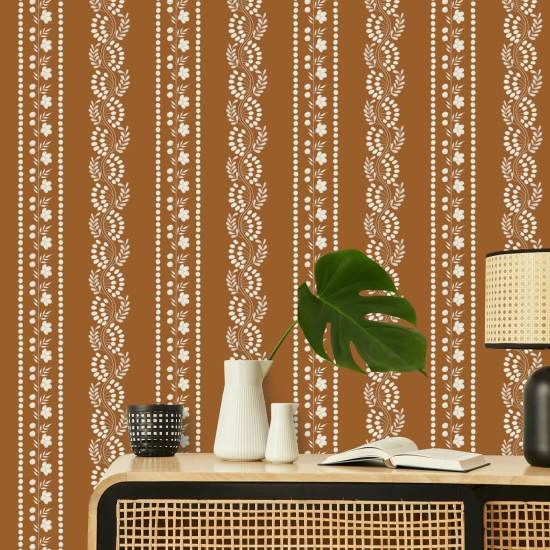 Rayure botanique Papier peint floral en terre cuite
