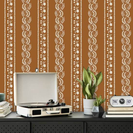 Rayure botanique Papier peint floral en terre cuite