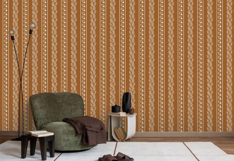 Listra botânica Papel de parede floral de terracota