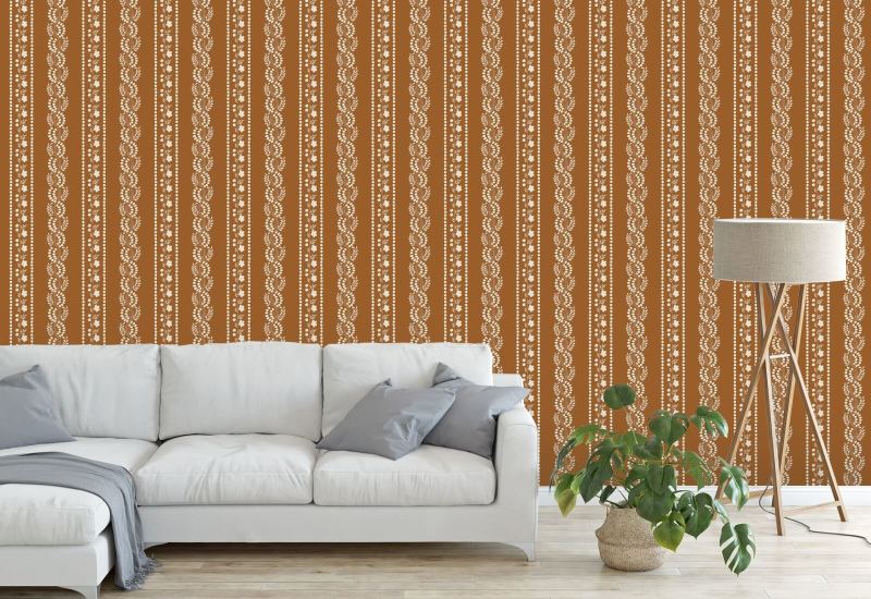Rayure botanique Papier peint floral en terre cuite