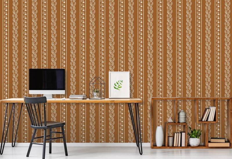 Botanic Stripe Papel pintado floral de terracota