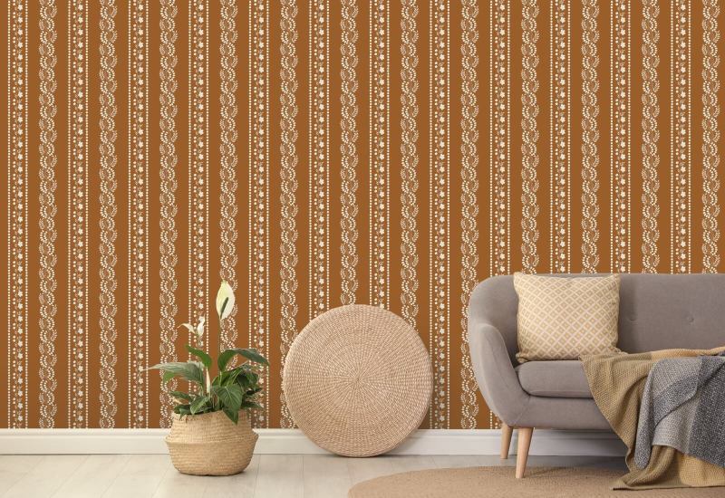 Botanic Stripe Terracotta Floral Wallpaper
