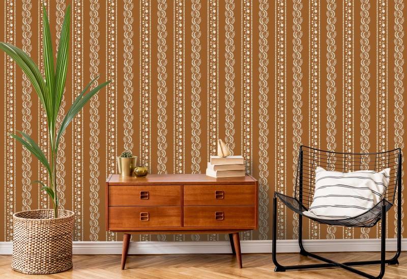 Rayure botanique Papier peint floral en terre cuite