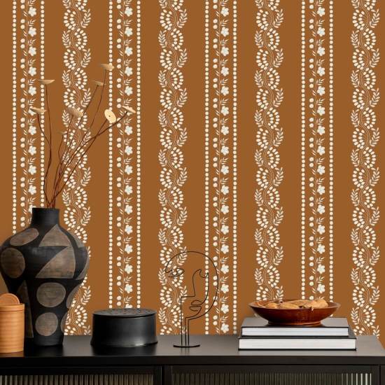 Botanic Stripe Terracotta Floral Wallpaper