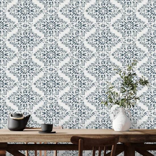Timbre Damask Stone Blue Wallpaper
