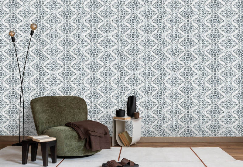 Timbre Damask Steinblaue Tapete