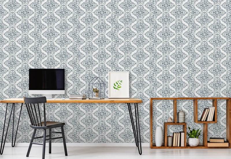 Timbre Damask Stone Blue Wallpaper