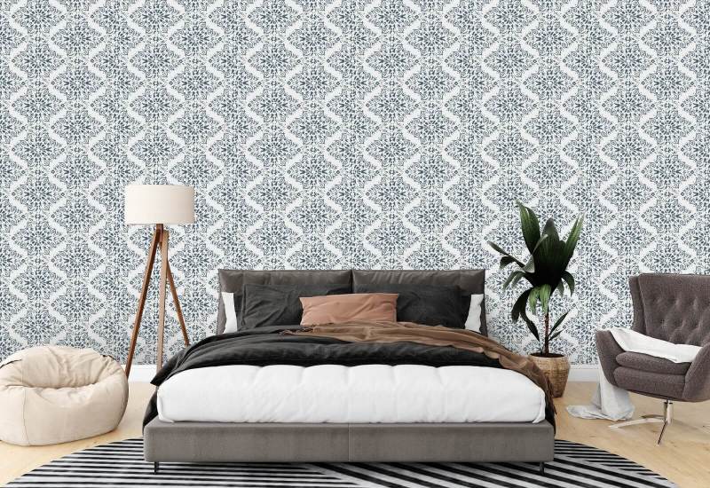 Timbre Damast Steenblauw behang