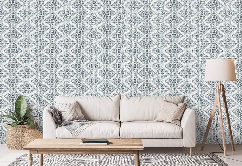 Timbre Damask Papel de parede azul de pedra