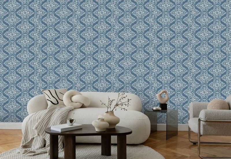 Timbre Damask Papel de parede de sal azul