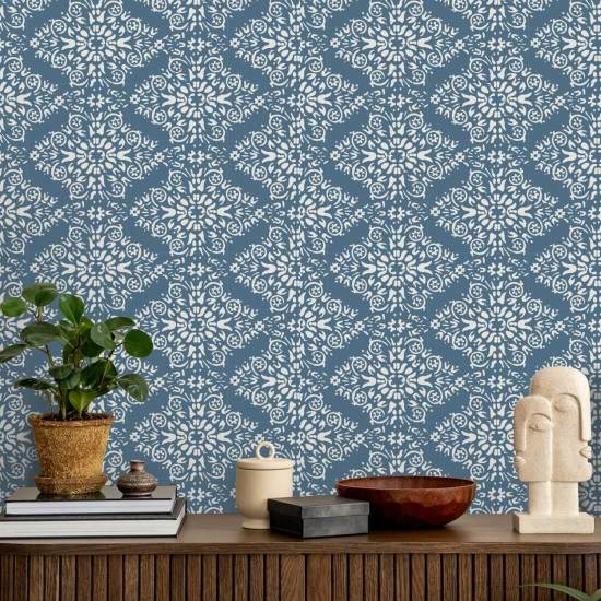 Timbre Damask Blue Salt Wallpaper