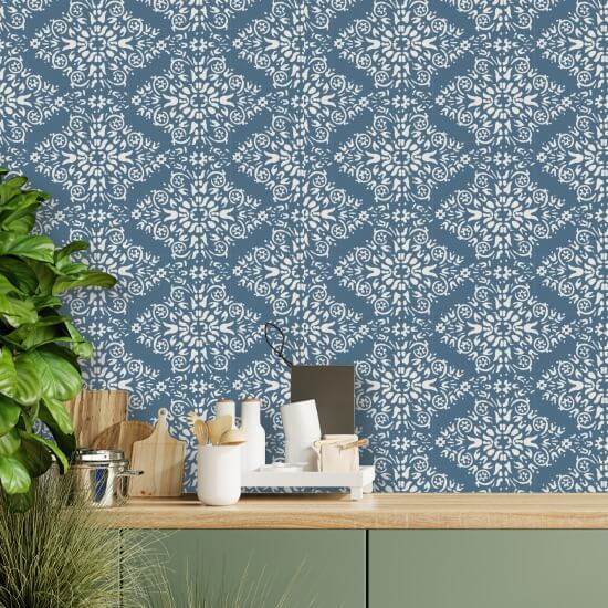 Timbre Damask Blue Salt Wallpaper
