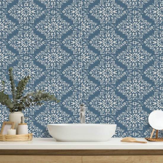 Timbre Damask Papel de parede de sal azul