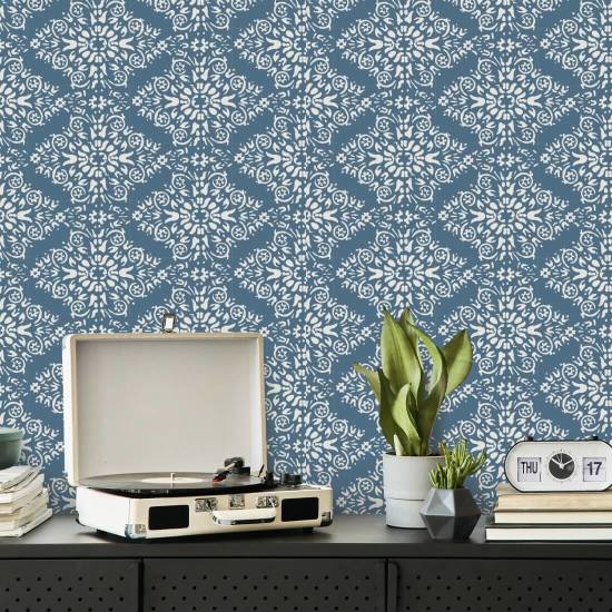 Timbre Damast Blue Salt Wallpaper