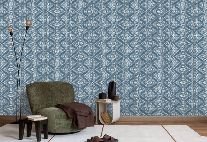 Timbre Damask Papel de parede de sal azul