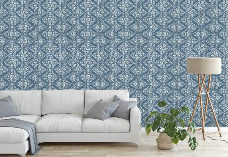 Timbre Damast Blue Salt Wallpaper