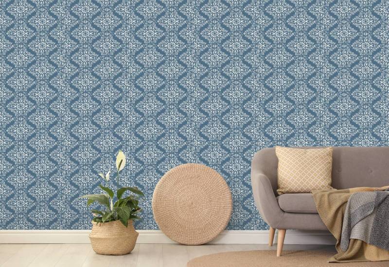 Timbre Damask Papel de parede de sal azul