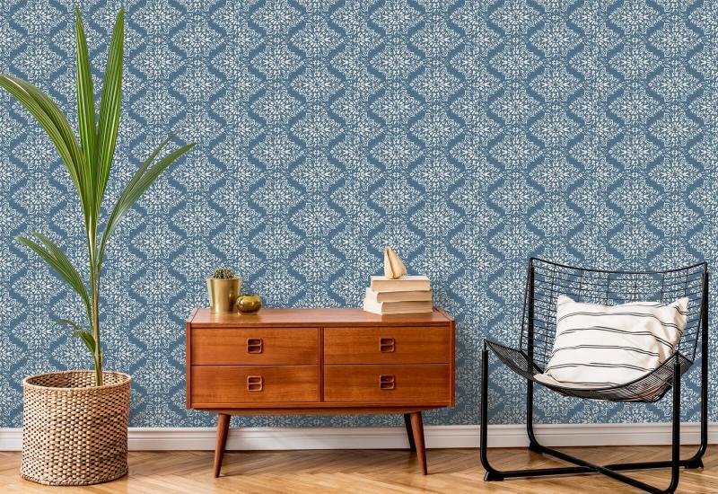 Timbre Damask Blue Salt Wallpaper