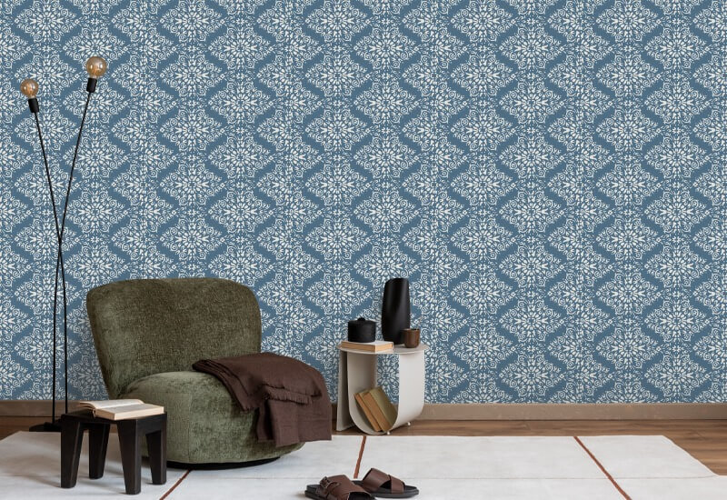 Timbre Damask Blue Salt Wallpaper