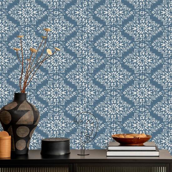 Timbre Damast Blue Salt Wallpaper