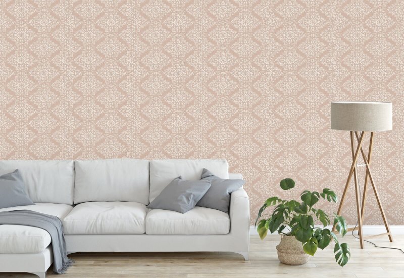 Timbre Damask Dusty Peach Wallpaper