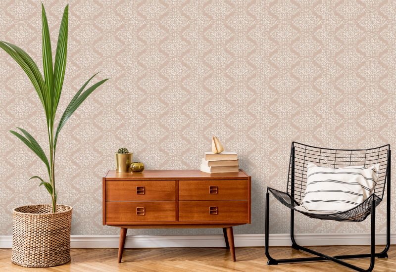 Timbre Damask Dusty Peach Wallpaper