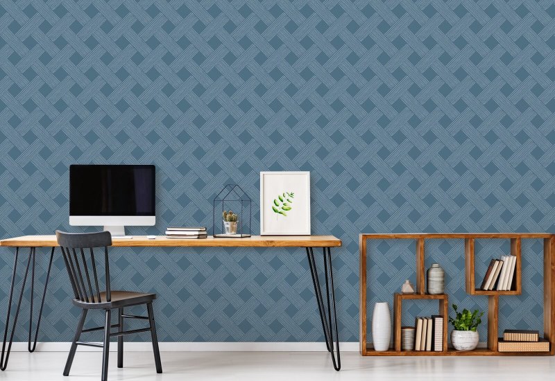 Lattice Weave Navy Wallpaper