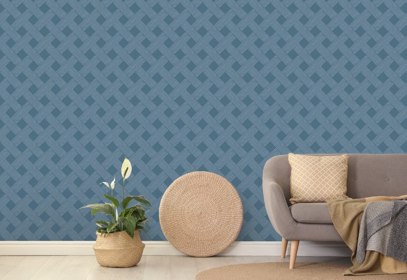 Lattice Weave Navy Wallpaper