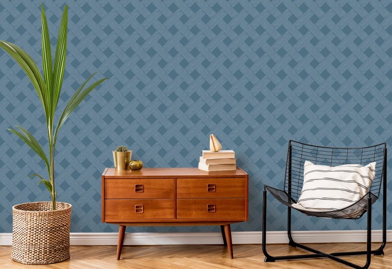 Lattice Weave Navy Wallpaper