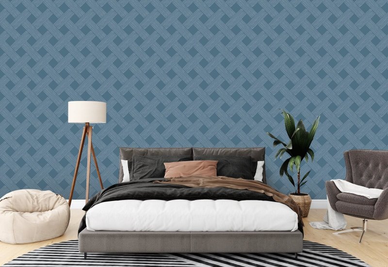 Roosterweefsel Marineblauw behang