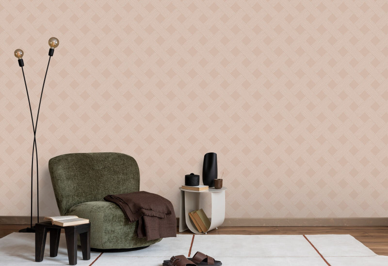 Tissage en treillis Papier peint Dusty Peach