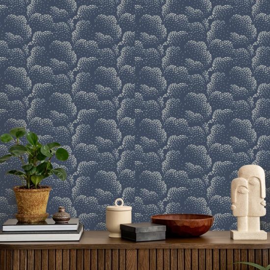 Clouds Lacquered Blues Wallpaper