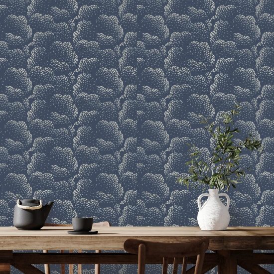 Clouds Lacquered Blues Wallpaper