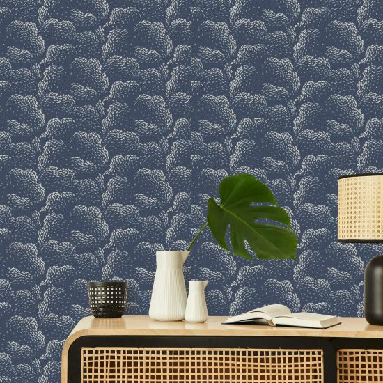 Clouds Lacquered Blues Wallpaper