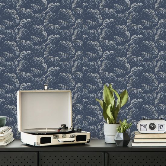 Clouds Lacquered Blues Wallpaper