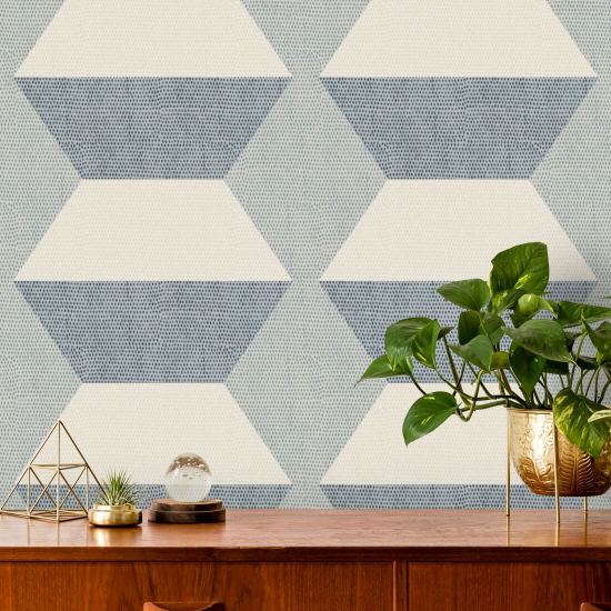 Infinity Blocks Gelakt blauwgroen behang