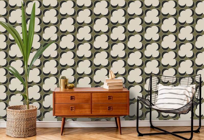 Offset Olive Linen Wallpaper