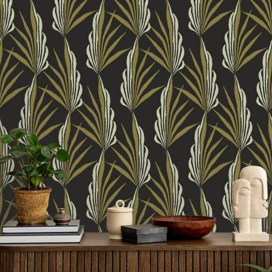 Areca palme Gylden sort tapet