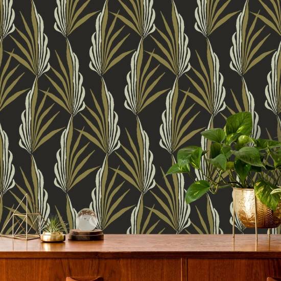 Palmier Areca Papier peint noir doré