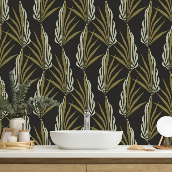 Areca Palm Golden Black Wallpaper
