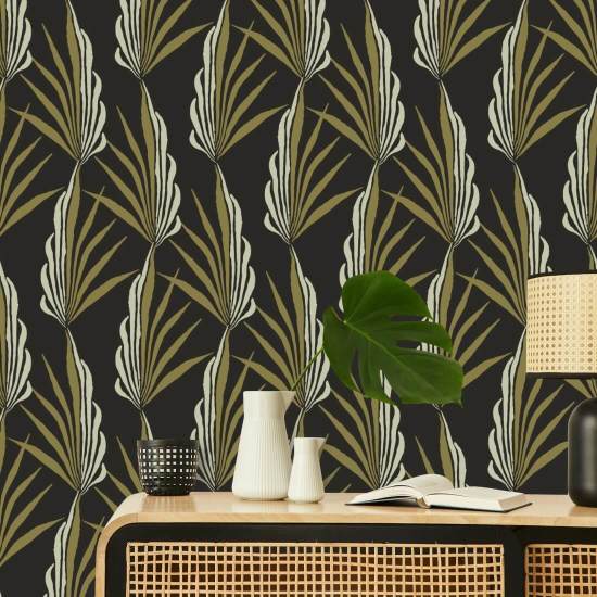 Areca palme Gylden Svart Bakgrunn