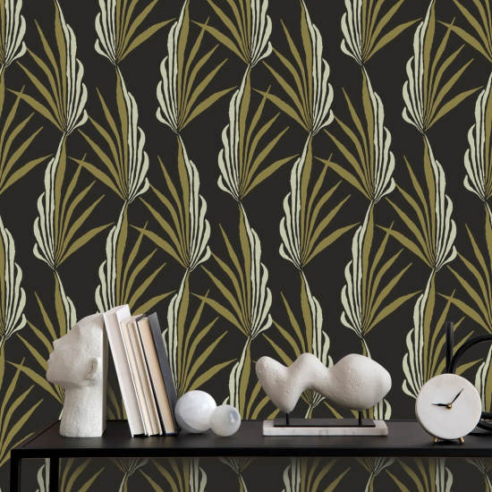 Areca Palm Golden Black Wallpaper