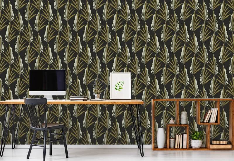 Areca Palm Golden Black Wallpaper