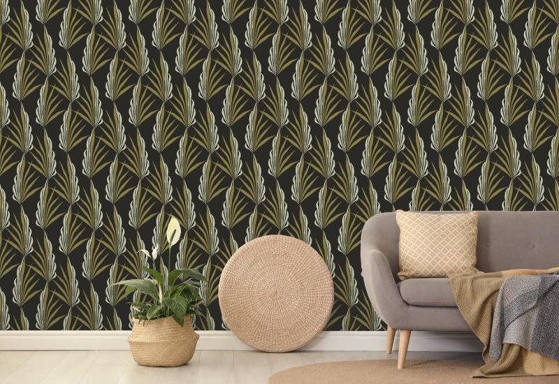 Areca Palm Golden Black Wallpaper
