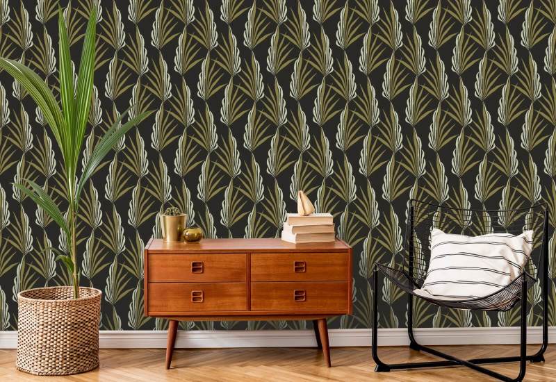 Areca palme Gylden Svart Bakgrunn