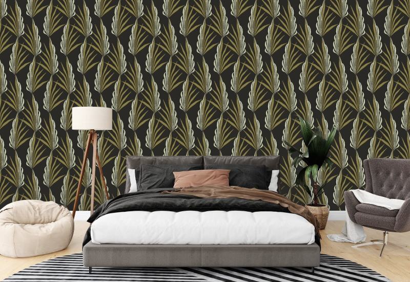 Areca palme Gylden sort tapet