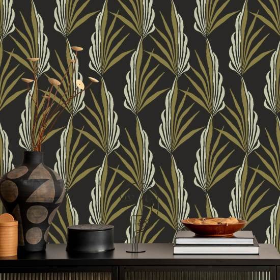 Palmier Areca Papier peint noir doré