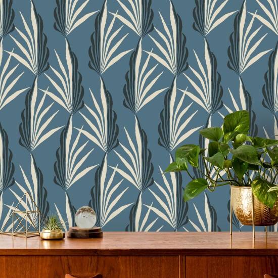 Palmier Areca Papier peint Early Morning Blue