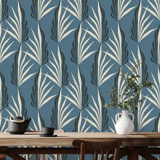 Palma Areca Carta da parati blu di prima mattina