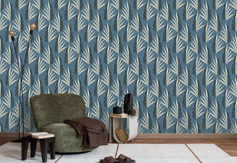 Palmier Areca Papier peint Early Morning Blue